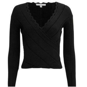 Jonathan Simkhai Ribbed Knit Wrap Long Sleeve Cropped Sweater